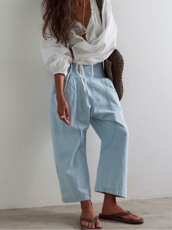 Free People Denim - Free People Light Blue Cropped Wide-Leg Jeans